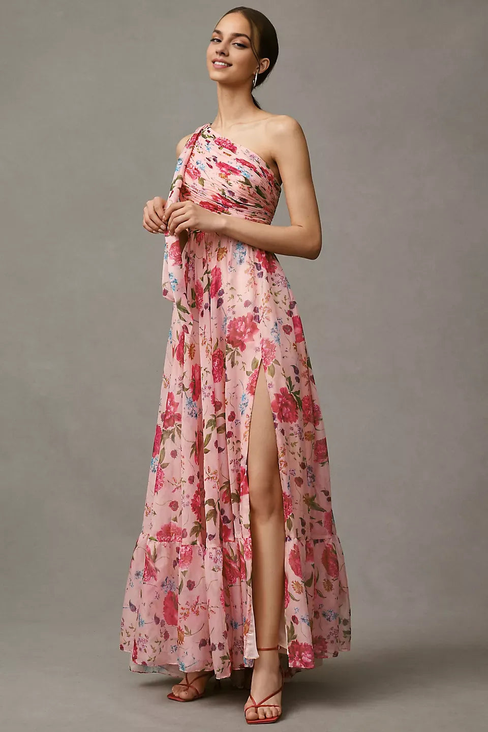 Robe Weitese A-Line asymétrique, découpe, robe longue florale romantique, sans manches, robe de bal à fente haute
